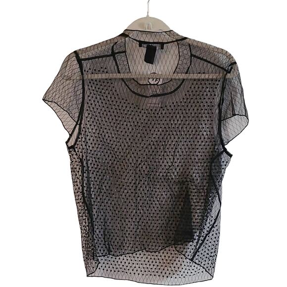 NWT Fashion to Figure Studded Sheer Mesh Blouse Black Plus Size 0X Statement Top - Picture 6 of 6
